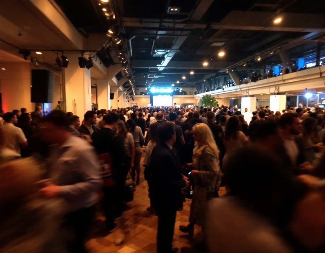 A crowded indoor event at night